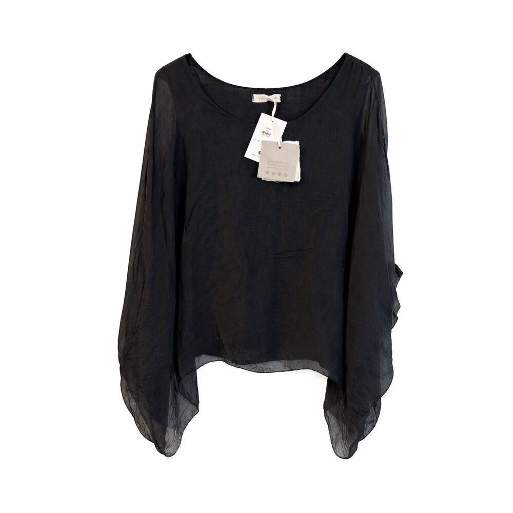NWT Cobblestone Living Italy Black Silk Top Blouse One Size OS New